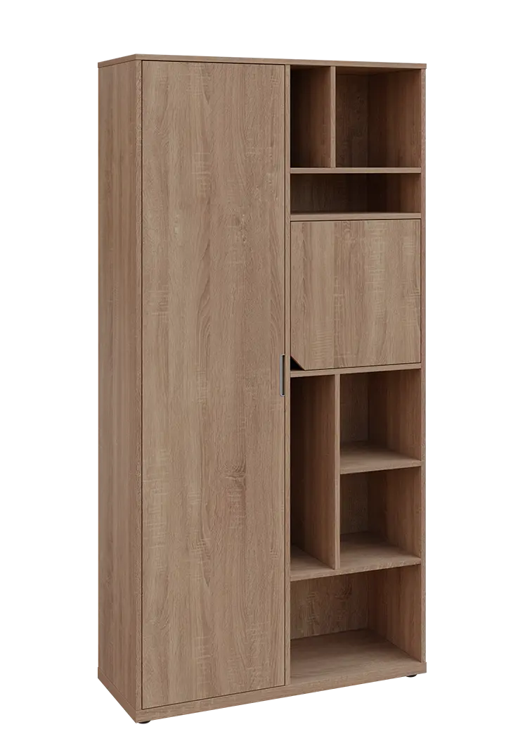 KSR6-83 L skříň šatní, 1x výsuvné ramínko, dvířka, niky, 2053x1022x400 mm, provedení levé, dub bardolino